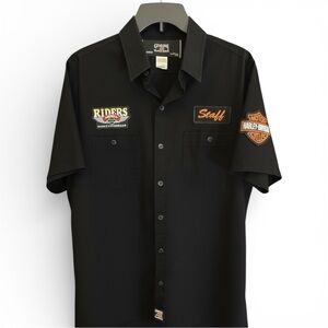 Genuine Riders Harley Davidson Motorcycles Work Wear Button Down Shirt Staff Med